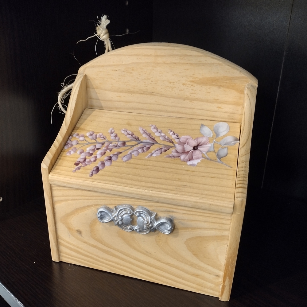 Wooden Recipe Box with Floral Design